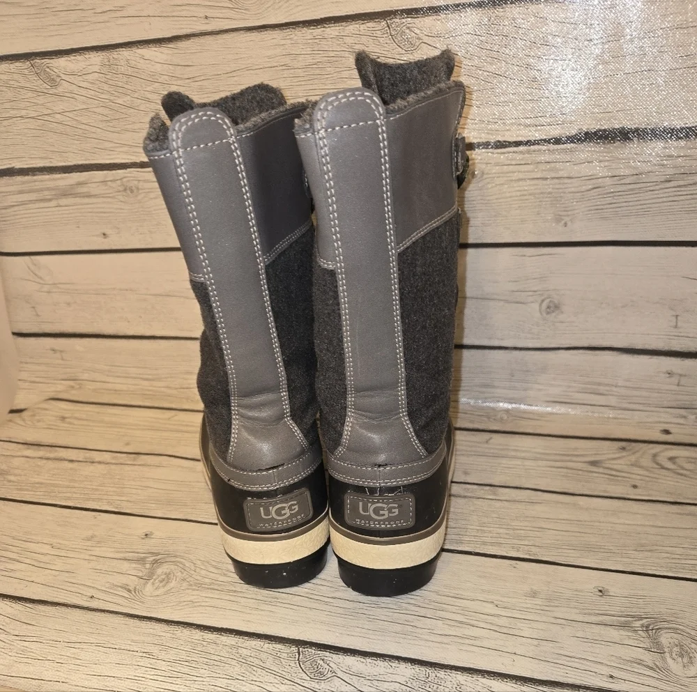UGG Baroness Mid Winter Snow Boots Womens Size 7 EUR 38 Waterproof Gray Lace up